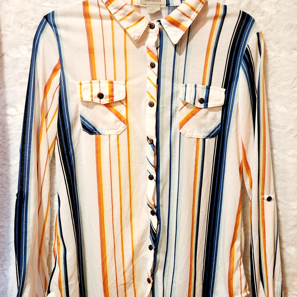 Passport Blue and Orange Striped Button Down Shirt